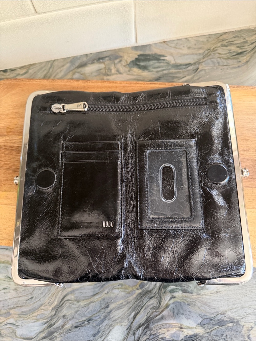 HOBO Black Leather Frame Wallet Organizer with Card ID Window